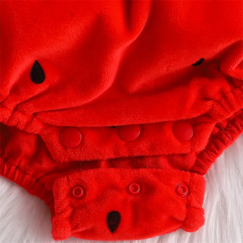 Infant Unisex Baby Halloween Costume Fruits Bodysuit Sleeveless Leaf Trim Strawberry Shape Romper with Hat