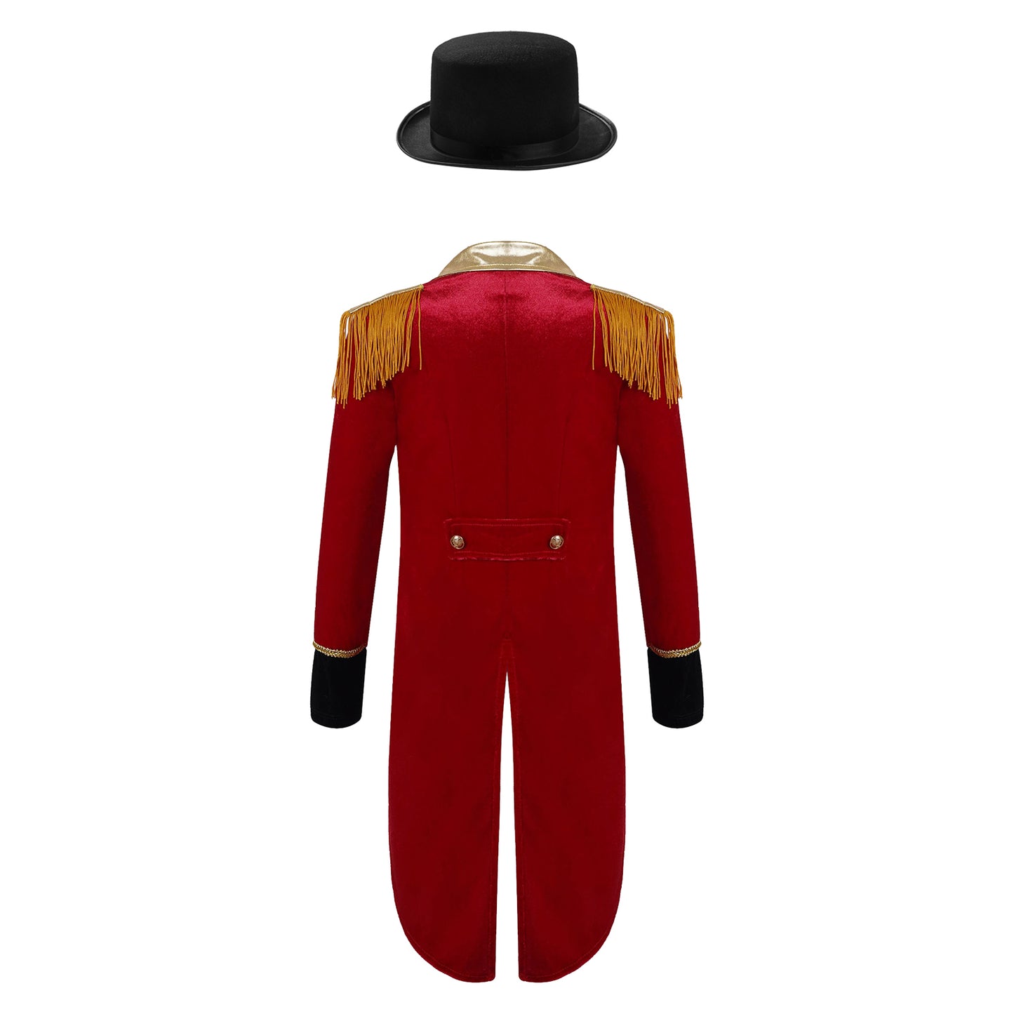 Boys Circus Halloween Performance Costume for Kids Dress Up Party Long Sleeve Lapel Tassel Tailcoat Felt Hat Ringmaster Cosplay