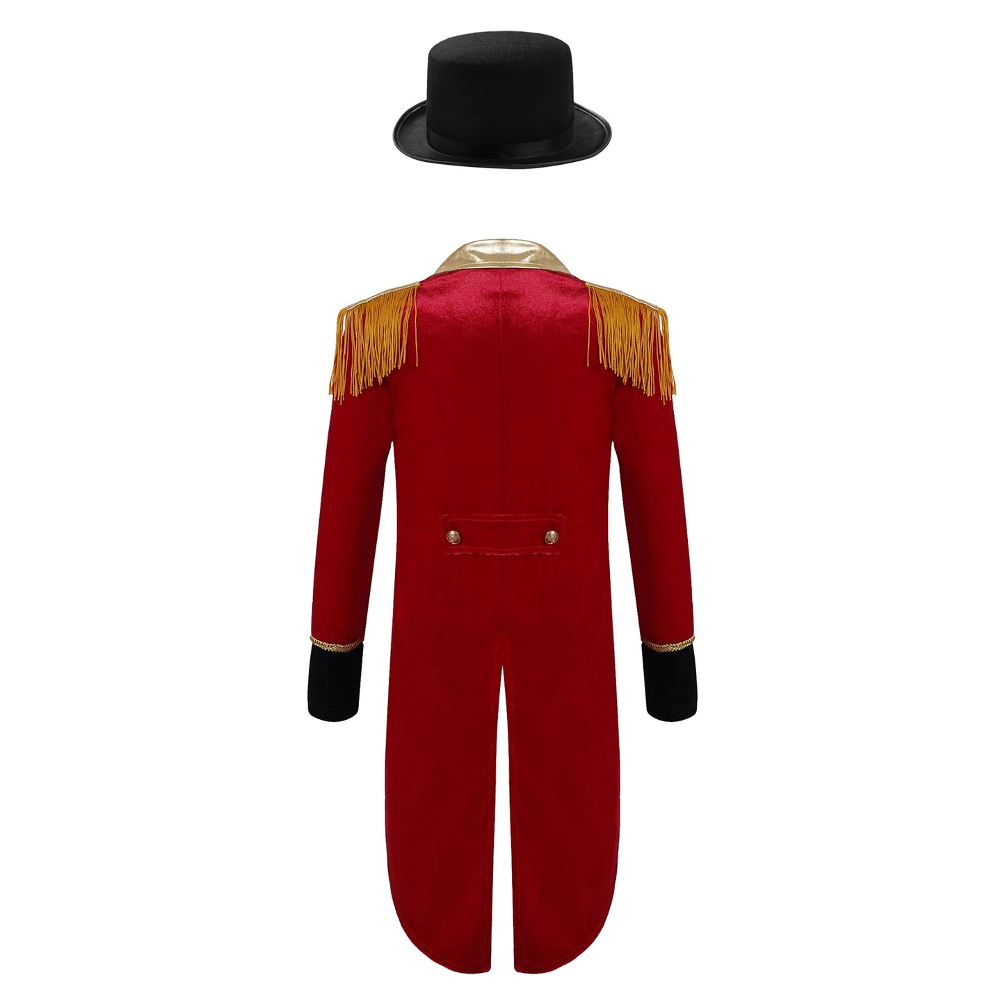 Boys Circus Halloween Performance Costume for Kids Dress Up Party Long Sleeve Lapel Tassel Tailcoat Felt Hat Ringmaster Cosplay