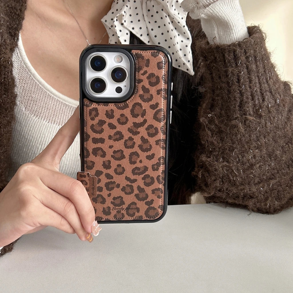Fashion Sweet Pink Leopard Print Leather Shockproof Protective Phone Cover Case for iPhone 17 16 15 14 Pro Max