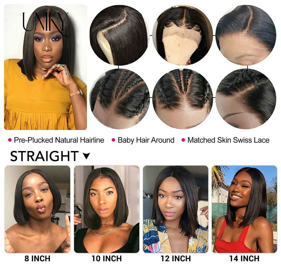 Short Bob Human Hair Wigs Straight Reddish Brown 13x4 Full Lace Frontal Wigs For Women 180 Density Color #33 Glueless Wig