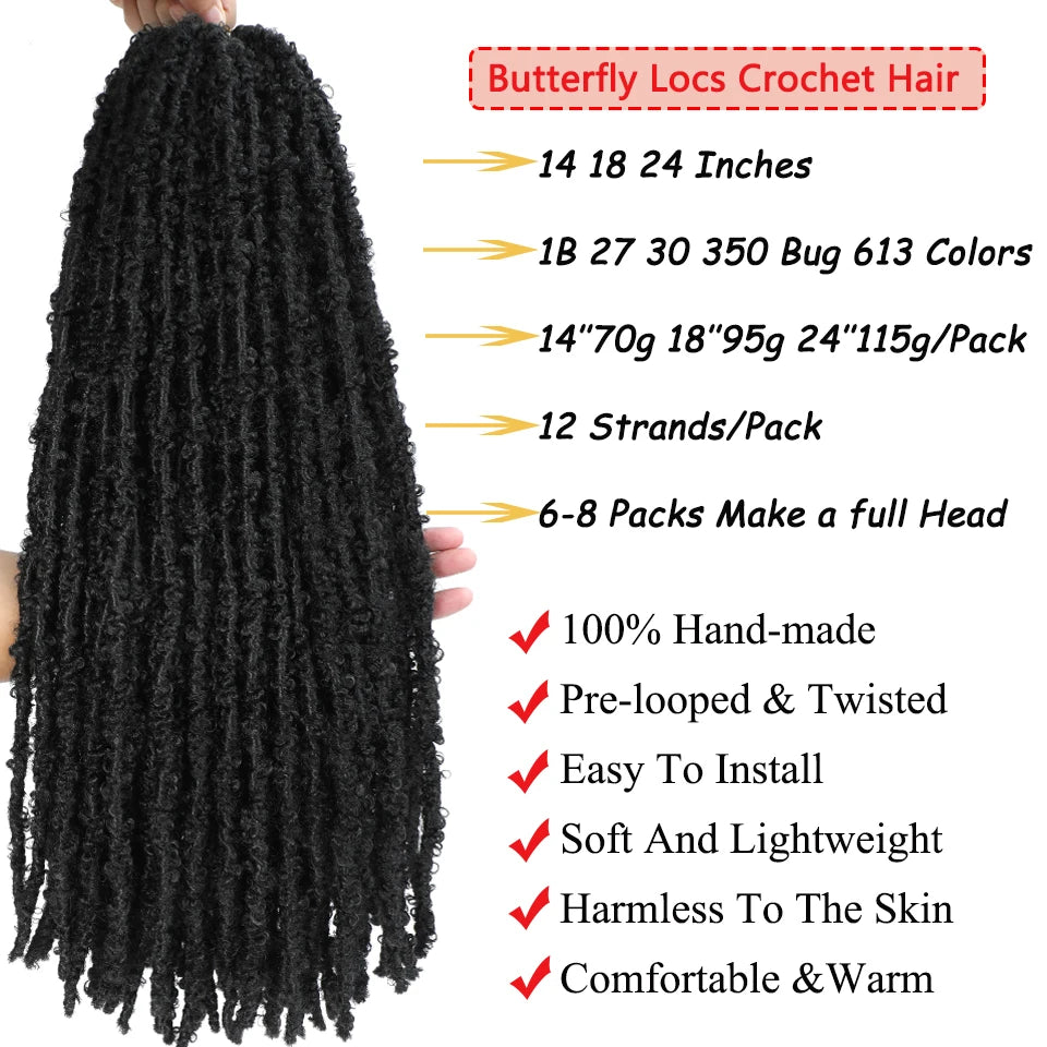 Wakego Butterfly Locs Crochet Hair 14 18 24 Inch Fausse Locks Crochet Butterfly Extensions Pre-looped Soft Locs Synthetic Braid