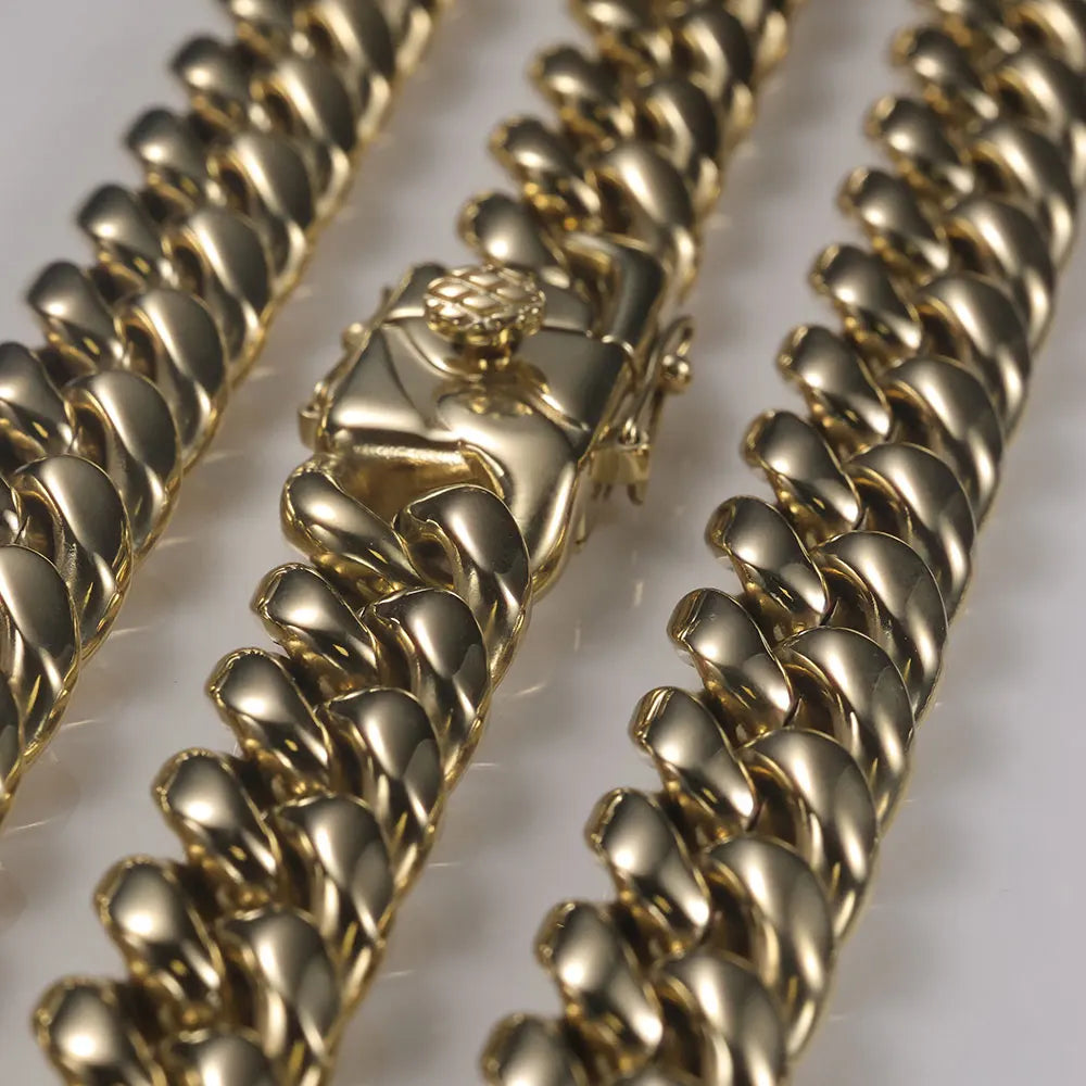 ESKEEM 14K Gold Plated 8mm 12mm Stainless Steel Cuban Chain Hip Hop PVD Plated Cuban Link Necklace For Men Women Party Gift