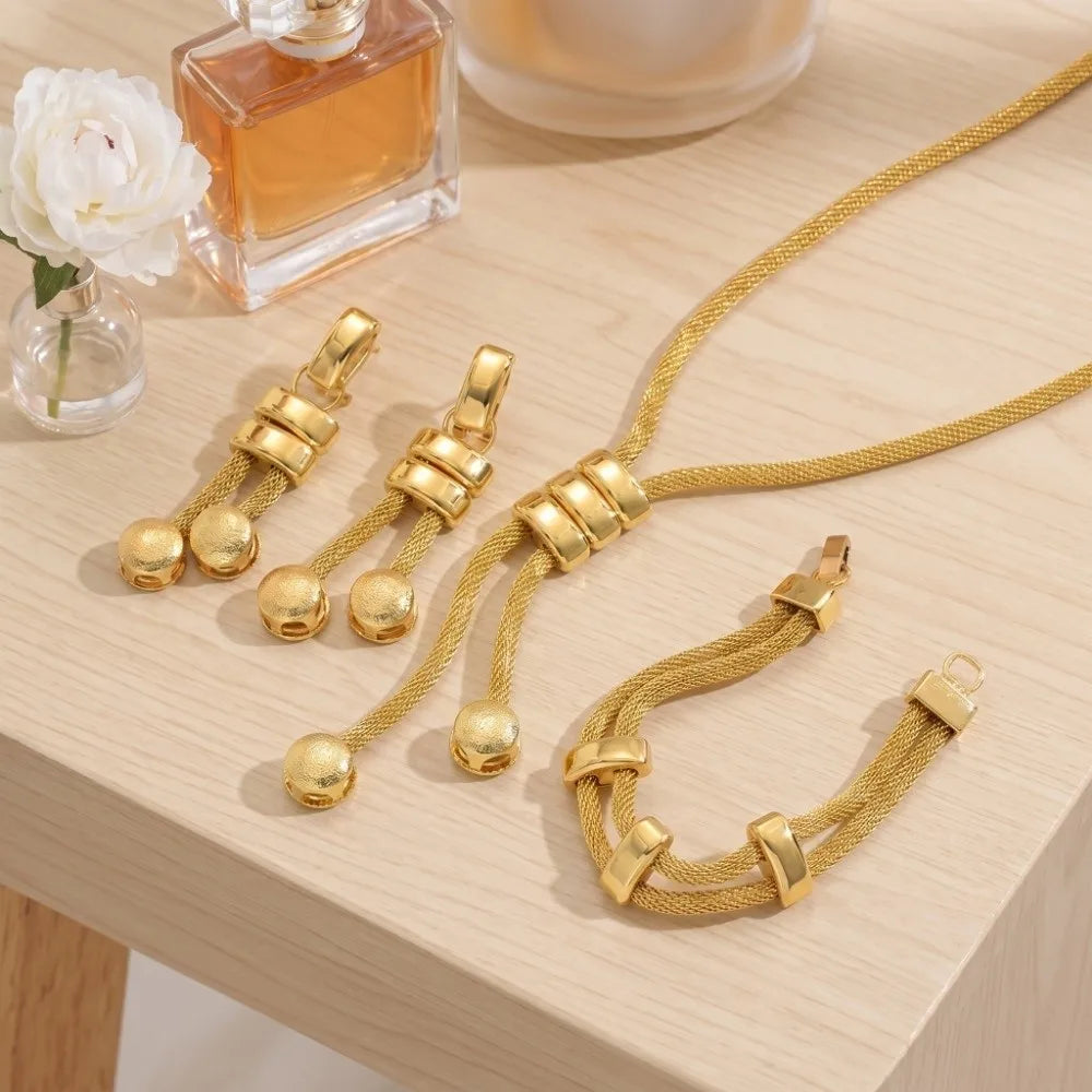 Fashionable Jewelry Set High Quality Gold Tone Necklace Earrings Bracelet Minimalist Electroplated Geometric Tassel Earrings Set