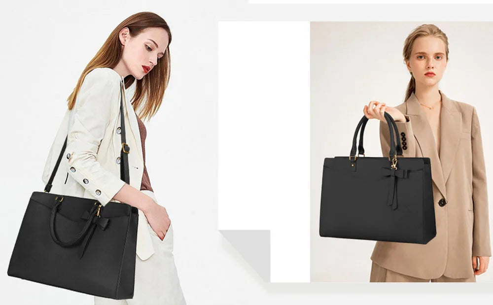 Laptop Bag for Women 15.6 Inch PU Leather Laptop Tote Bag Work Business Office Briefcase Large Lightweight Handbag Shoulder Bag