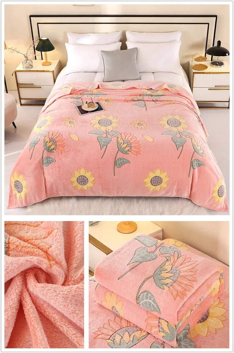 1pc Floral Style Warm Bedspread Fleece Blanket Plaid Travel Shawl Sofa Nap Blanket Home Bedsheet Manta 70X100cm Suitable For Pet