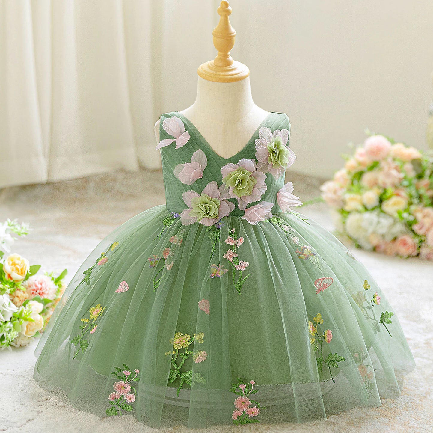 Summer Flower Party Baby Girls Dress Toddler Tulle 1st Birthday Princess Bridesmaid Wedding Dress Girl Baptism Evening Prom Gown