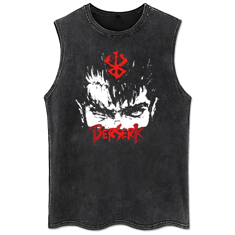 Berserk Logo Graphic Tank Top Manga Print Vest Men Women Sleeveless Shirt Vintage Washed Oversized 100% Cotton Gym Clothing