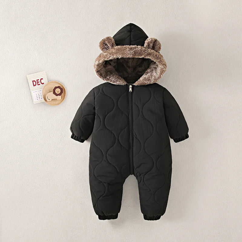 1-Piece Warm Fleece Pramsuit for Baby, Newborn Winter Snowsuit Outerwear, Infant Jumpsuit Romper Cozy Outfit