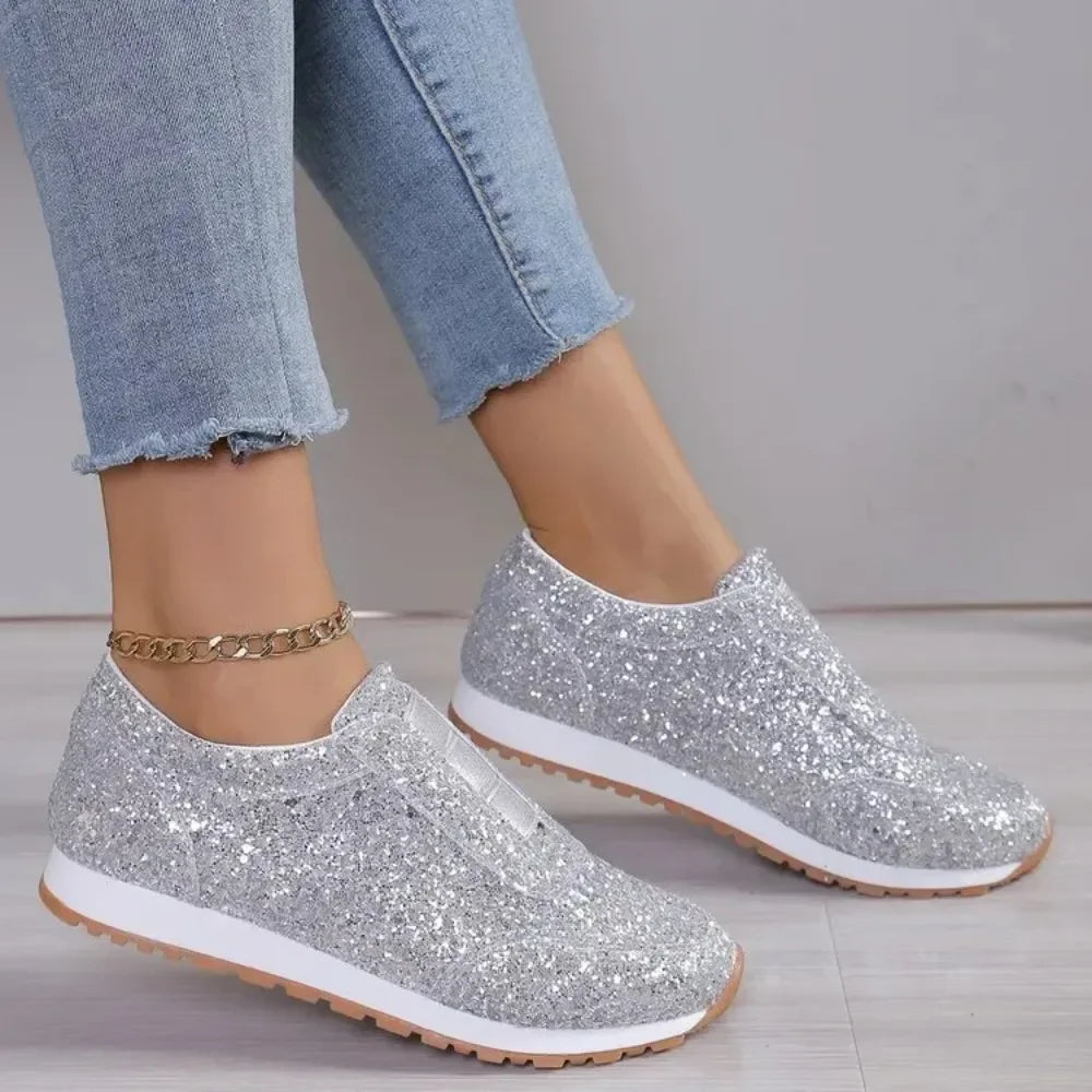 2026 Autumn New Fashion Slip-on Low-heeled Women's Sneakers Gold Silver Sport Shoes Ladies Outdoor Casual Walking Shoes
