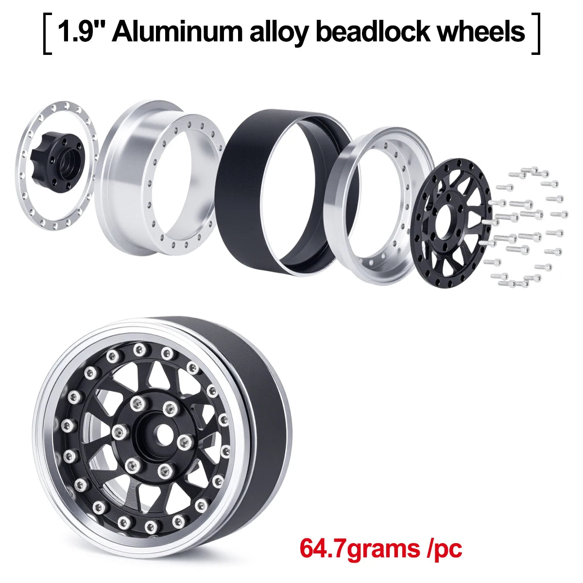 4Pcs 1.9 Aluminum Beadlock Wheel Rims Adjustable Offset 12mm Hex for 1/10 RC Crawler Car TRX4 TRX6 SCX10 90046 GEN7 8 D90 Parts