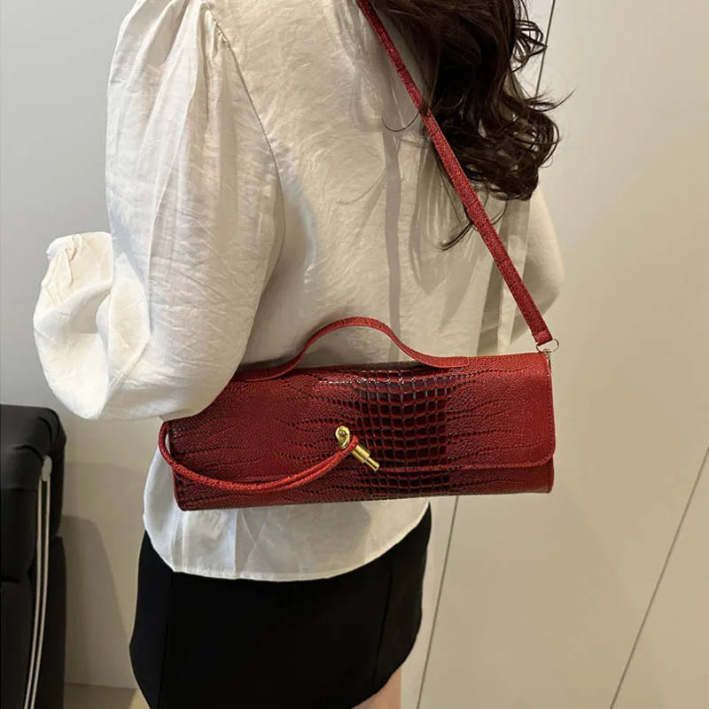 Luxury Design Top-Handle Bag For Women Evening Handbag Long Purse, Crocodile Pattern Crossbody Shoulder Bags Fashionable Outfits