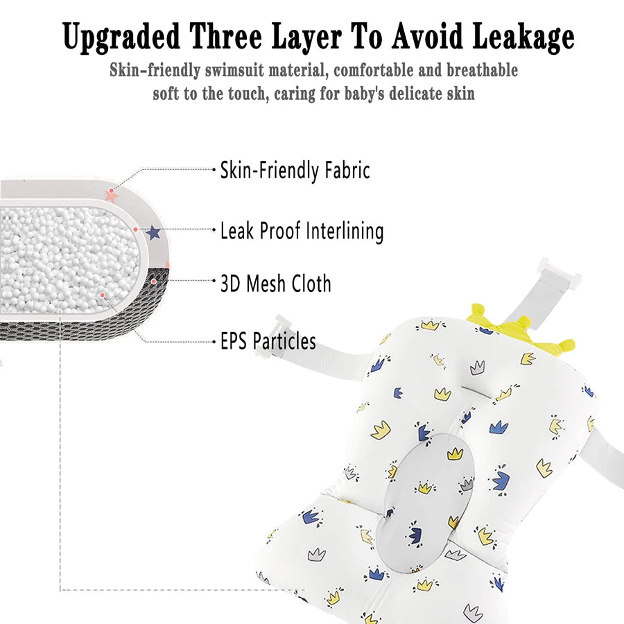 Baby Bathtub Pad Infant Ajustable Bath Support Seat Mat Cushion Newborn Comfortable Floating Security Water Pad Foldable