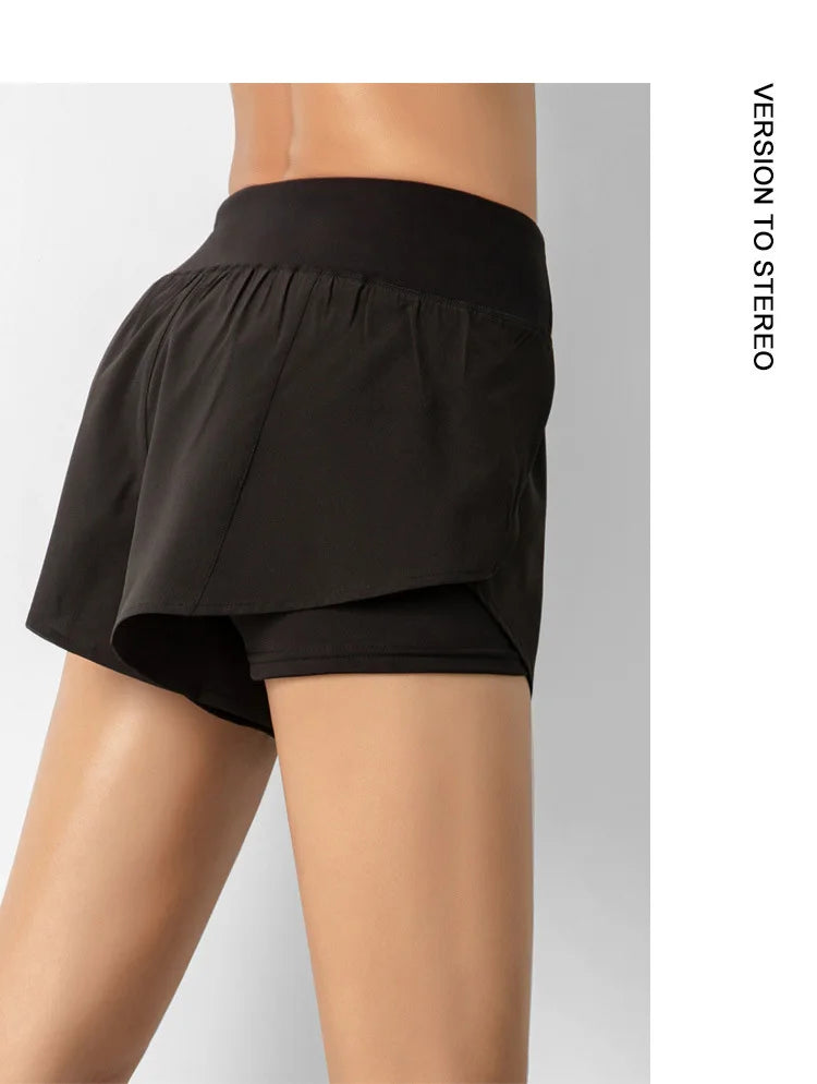 Hot New Sport Shorts Women Sportswear Double-deck Running Shorts Yoga Bottoms Summer Gym Fitness Training Jogging Short Pants