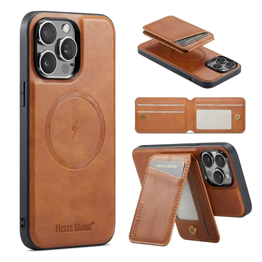 Magnetic Detachable Leather Wallet Phone Stand Case Wireless Charge Cover for iPhone  18 17Air 11 12 13 14 Plus 15 16 17 Pro Max