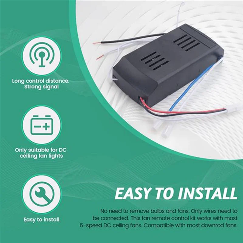 N98R 2X Universal Ceiling Fan Remote Control Kit Low Voltage 30W Dc Fan Light Driver Controller 6-Speed & Timing Remote