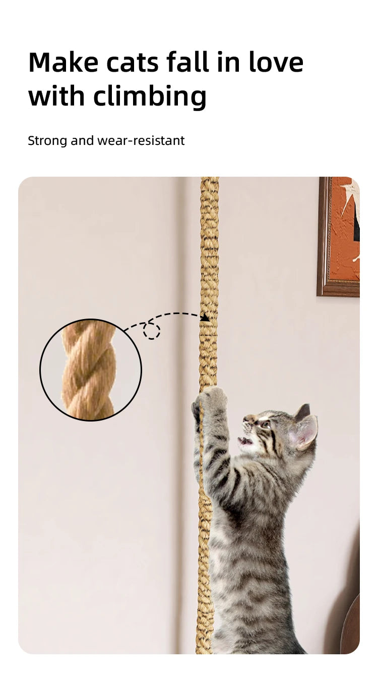 1pc wall-mounted cat scratcher with sisal rope, climbing ladder & play rope. Perfect indoor cat toy for all sizes