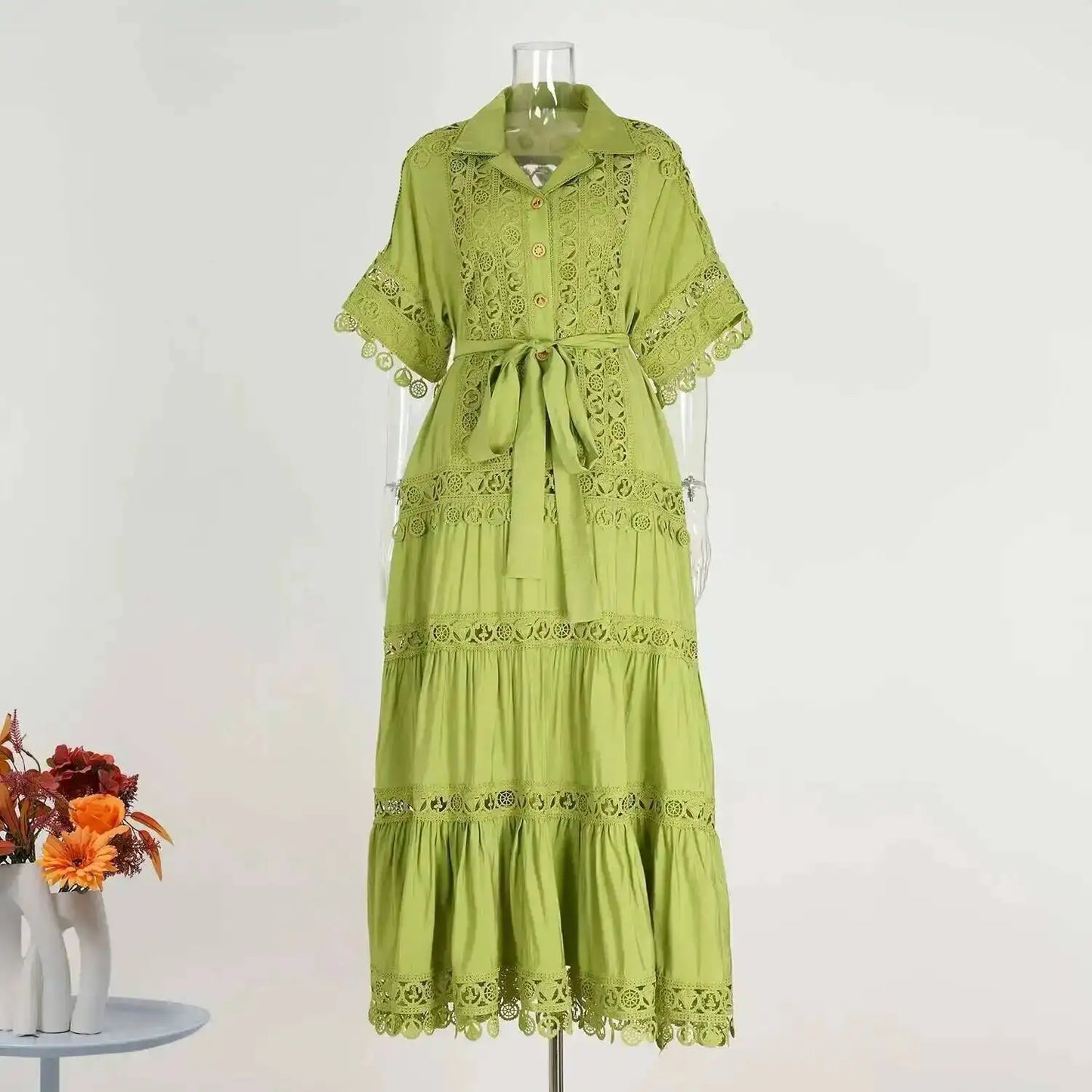 Luxury Long Maxi Dresses Shirt Women 2025 Summer Holiday Lace Embroidery Cotton Loose Big Size Hollow Out Wedding Dress White