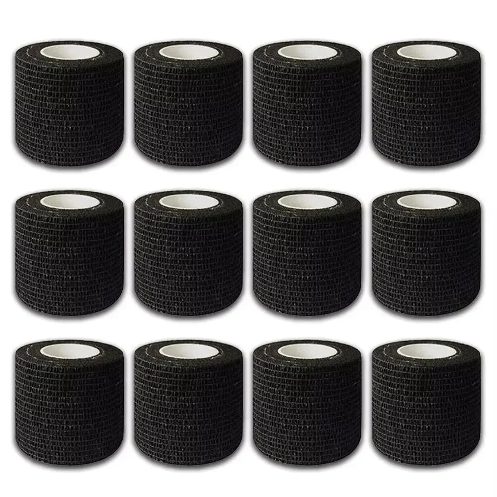 48/24/3PCS Black Tattoo Grip Cover Wraps Self-Adhesive Elastic Bandage Tape Breathable Strong Sports Tape Athletic Bandage Rolls