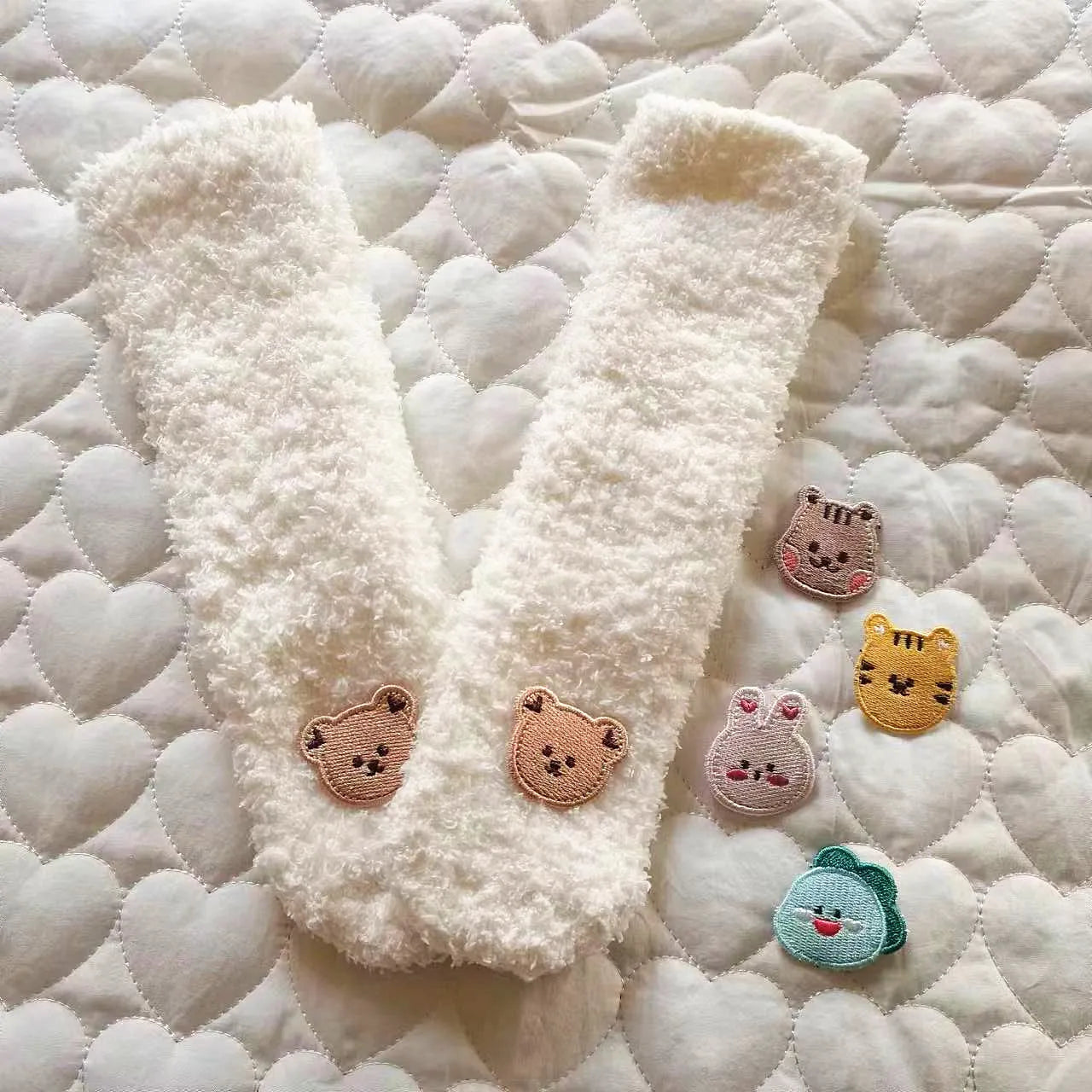 Winter New Baby Fleece Padded Socks Warm Thicken Toddler Girls Floor Socks Cartoon Embroidery Infant Sock Sleeves