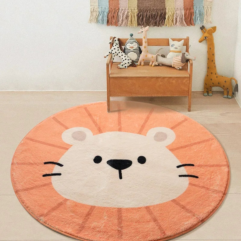 Rainbow cartoon Round Carpet Bedroom Animal Non-slip bedside area carpet Soft plush children's play mat Comfortable home decor