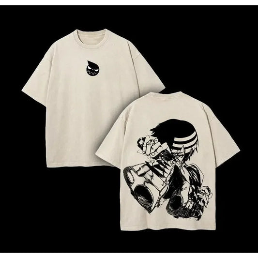 Anime Soul Eater Death The Kid  Print T-shirt Men Women Tshirts Short Sleeve Cotton Clothing Retro Washed T Shirt Harajuku Tops