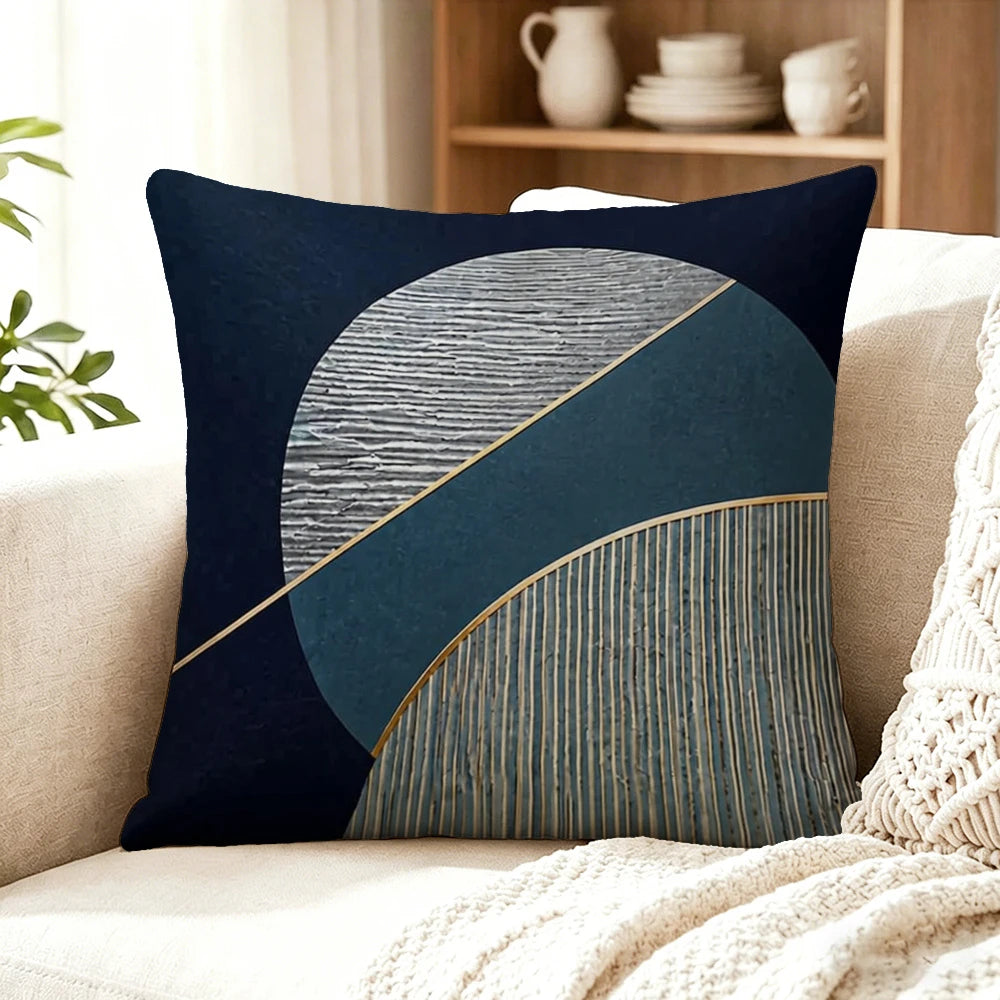 4pc Set of 4 Modern Geometric Abstract Throw Pillow Covers  Navy Blue Gold Line Decorative Cushion Cases for Home Sofa Bedroom