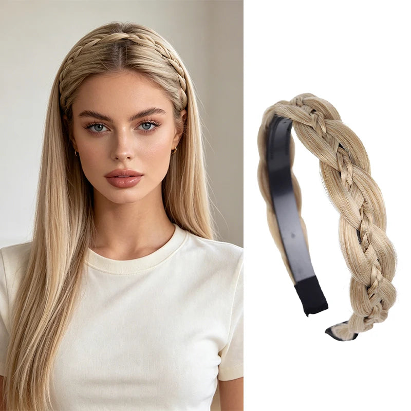 Synthetic Fiber Fishbone Braid Wig Headband – Instant Updo, Easy Wear, Versatile for Indoor & Outdoor Occasions