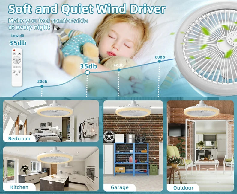 Rotatable 3in1 Ceiling Fan Light E27 LED Converter Base Smart Remote Control Bedroom Fans Lamp Study Kitchen Home Decoration