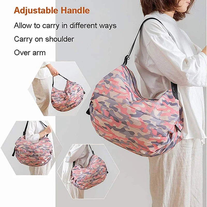 Portable Foldable Camouflage Grocery Tote Large Capacity Reusable Shopping Handbag With Handle Outdoor Travel Storage Bag