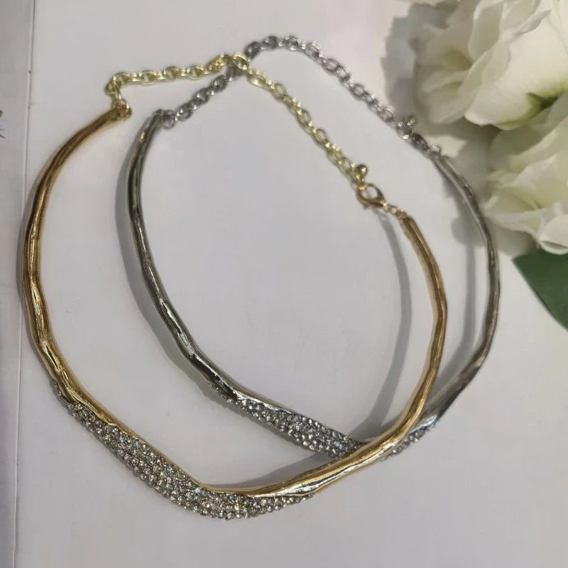 Modern Jewelry European and American Design Glass With Metal Irregular Necklace For Women Female Cool Trend Accessories Hot Sale