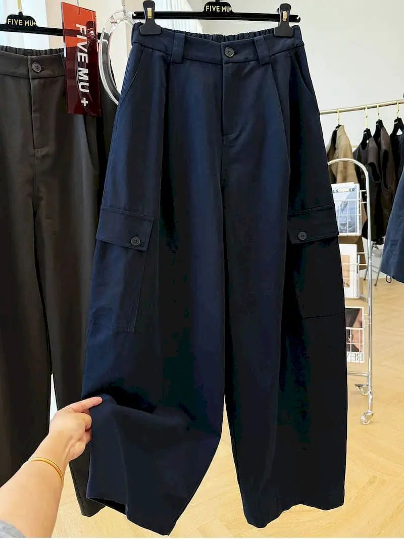 Cargo Pants Women Large Size Sporty Workwear Korean Style Casual Elastic Waisted Trousers Streetwear Clothing Wide Leg Pants