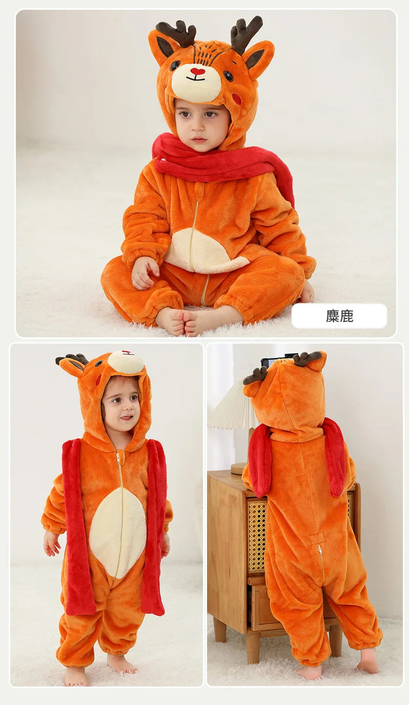 Newborn Baby Deer Animal Cartoon Romper Clothes Girls Pajamas Long Sleeve Hooded Onesies Infant Boys Costumes For Christmas