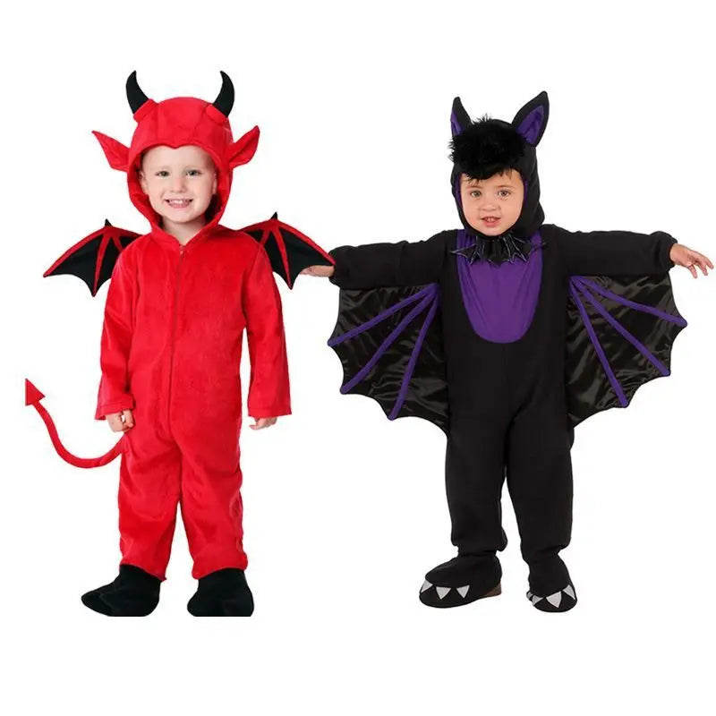 2025 New Halloween Children's Cute Cartoon Devil Bat Cloak Stage Performance Costume