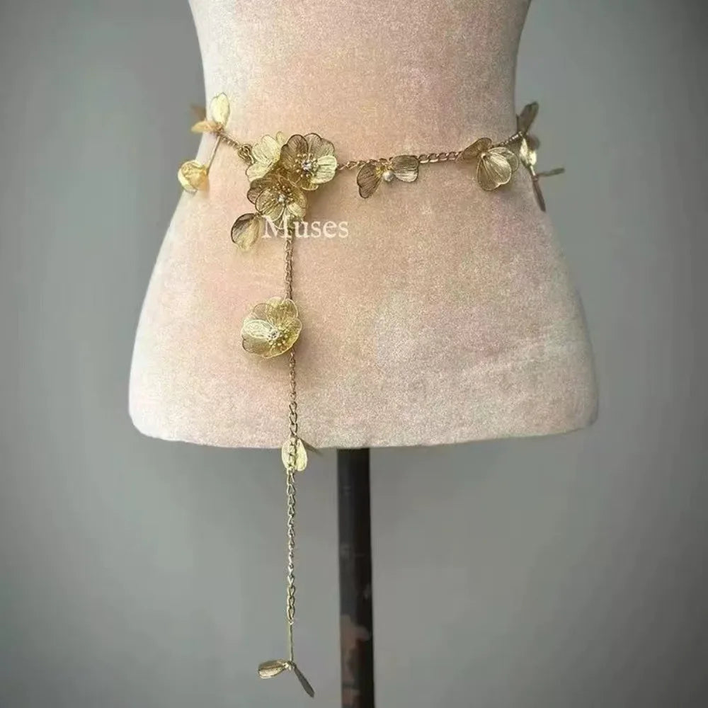 Fashion Elegant Pearl Waist Chains Waist Accessory Versatile Floral Belly Chain Boho Hip Chain Women