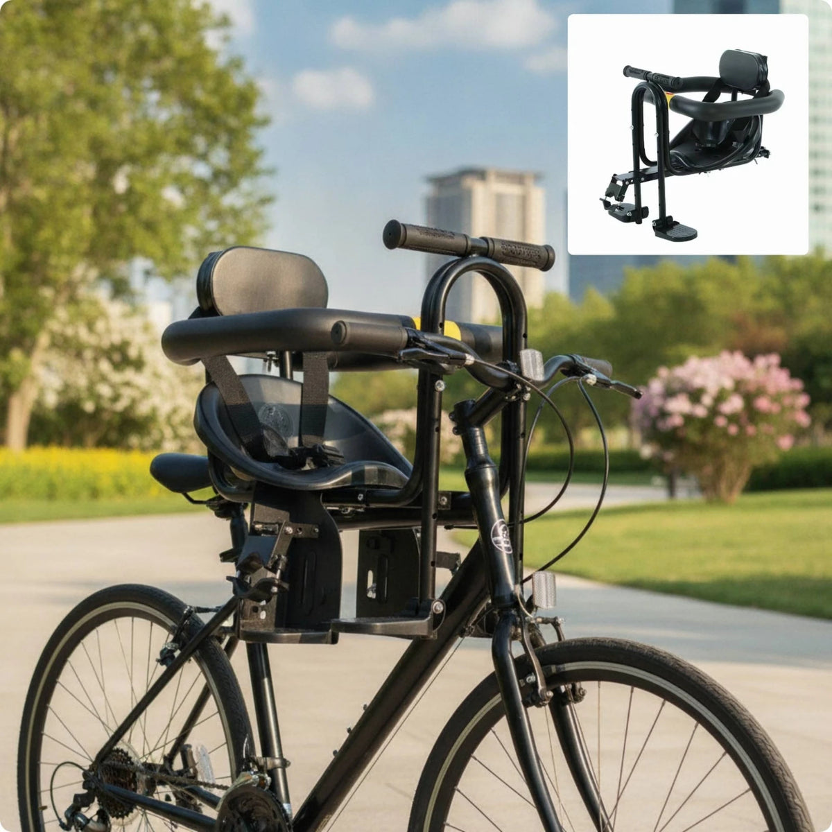 Child Bike Seat Front Mount Safe with Harness Guardrail Padded for Toddlers Kids Family Rides Outdoor Cycling Bike Accessories