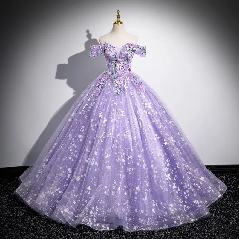 Elegant purple evening dress temperament one-shoulder solo puffy skirt student vocal music art exam annual meeting host