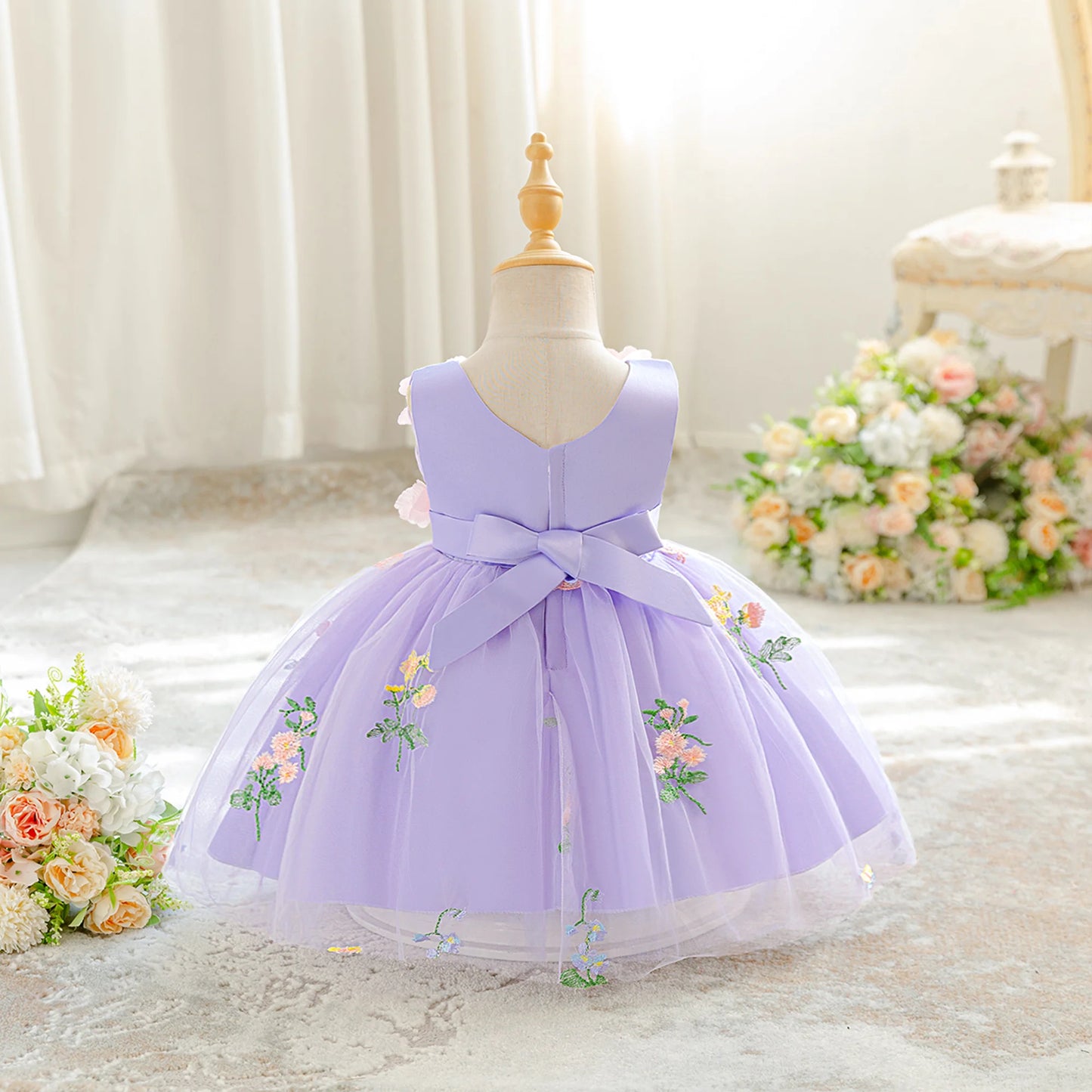 Summer Flower Party Baby Girls Dress Toddler Tulle 1st Birthday Princess Bridesmaid Wedding Dress Girl Baptism Evening Prom Gown
