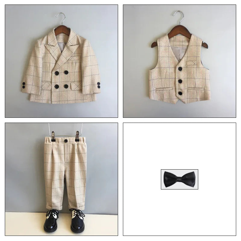 Autumn Winter Children Boys Formal Suit Kids Boys Wedding Suit 1-14Y Teenager Boy Blazer Vest Pant Suit Elegant Boys Kid Costume