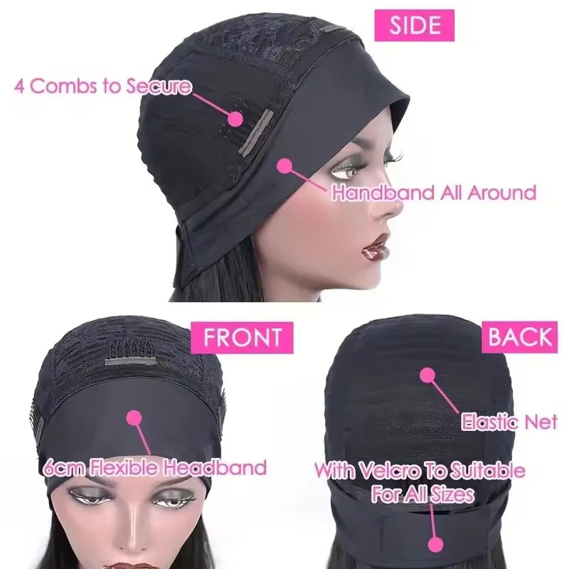 230 Density Headband Wigs Human Hair Straight Short Bob Glueless Wigs Human Hair Easy Put On And Go Bob Wig 8-16 Inch For Women