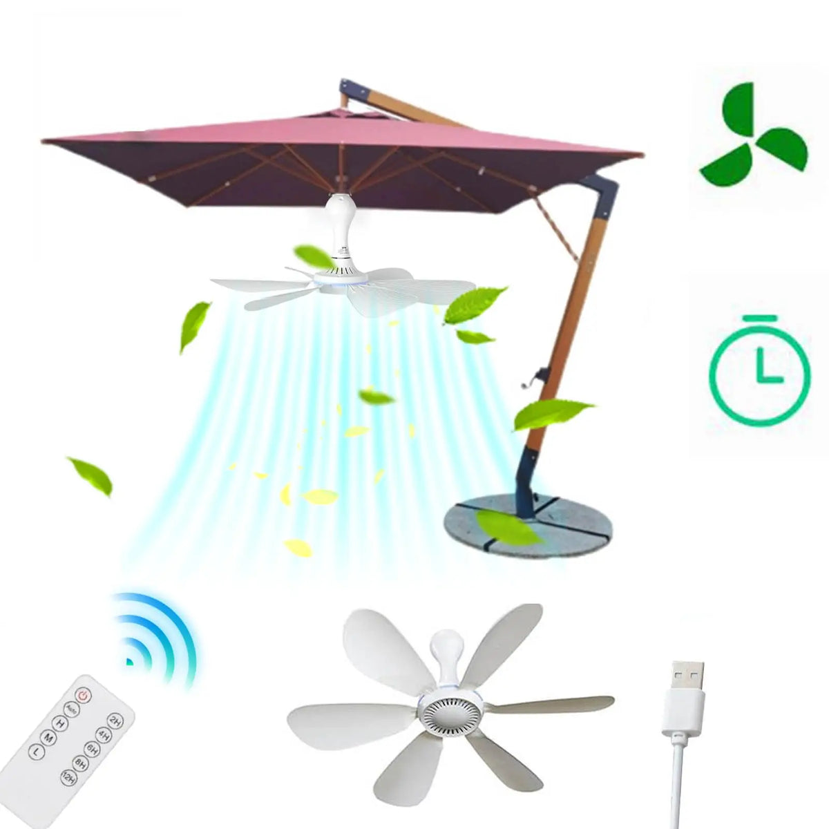 Silent 6 Leaves USB Powered Ceiling Canopy Fan with Remote Control Timing 4 Speed Hanging Fan for Camping Bed Dormitory Tent New