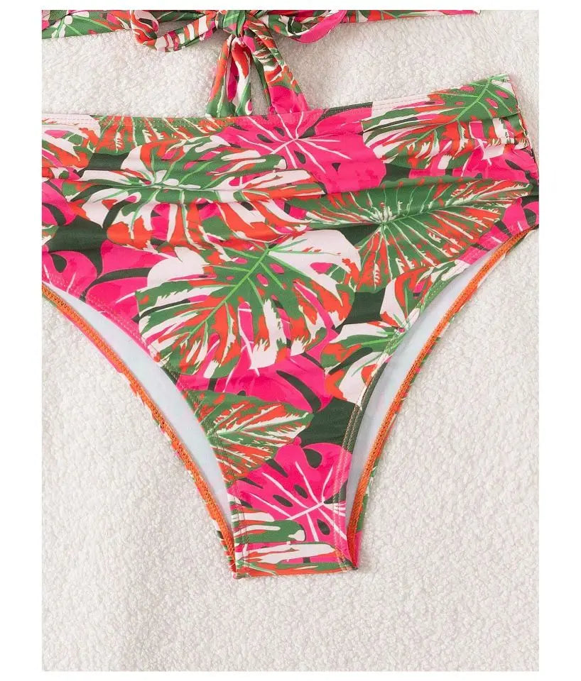 Cikini Summer Swimsuit For Women Tropical Print Ruffle Trim Summer Beach Bikini Set Summer Beach Swimwear Bathing Suit