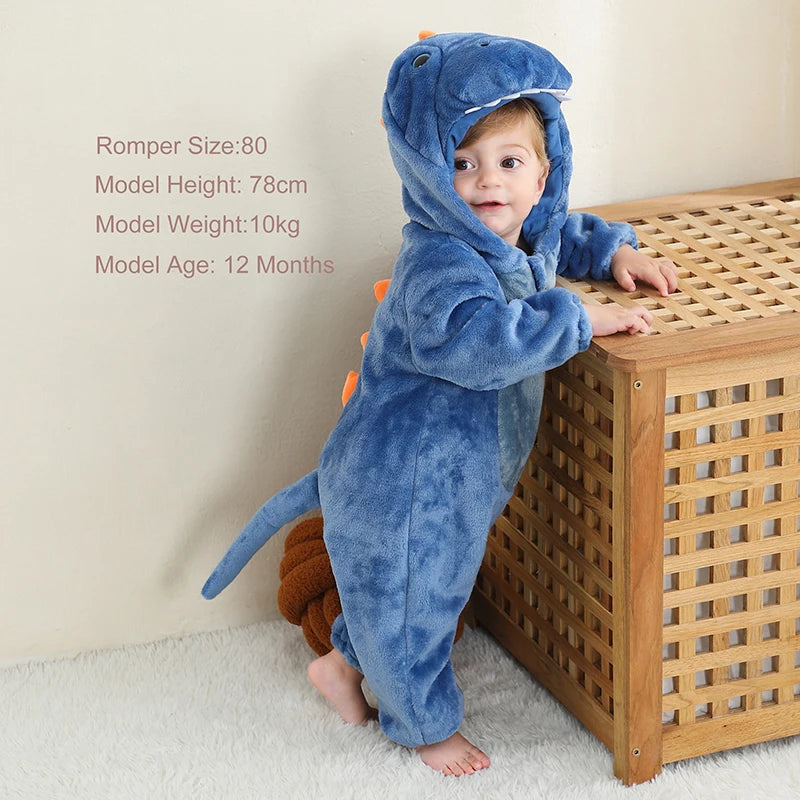 MICHLEY Carnival Dinosaur Baby Winter Costume Rompers Clothes Cute Cartoon Jumpsuit Bodysuit Overall Unicorn For Girls Boys Kid