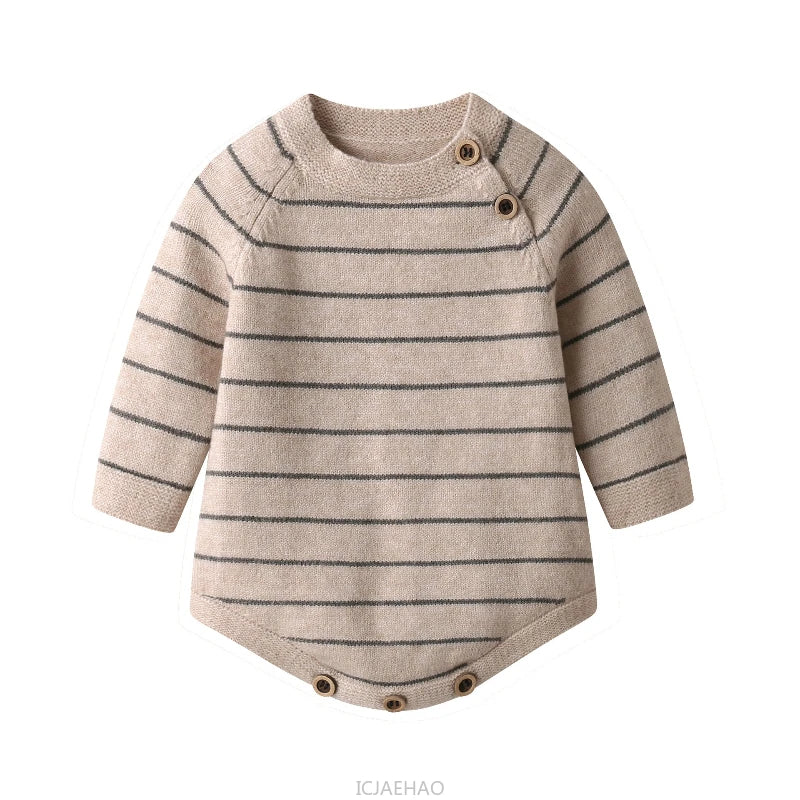 Children Autumn and Winter Clothes Korean Style Fall Baby Kids Striped Onesie Long Sleeve Angora Knit Romper Soft Warm Costume