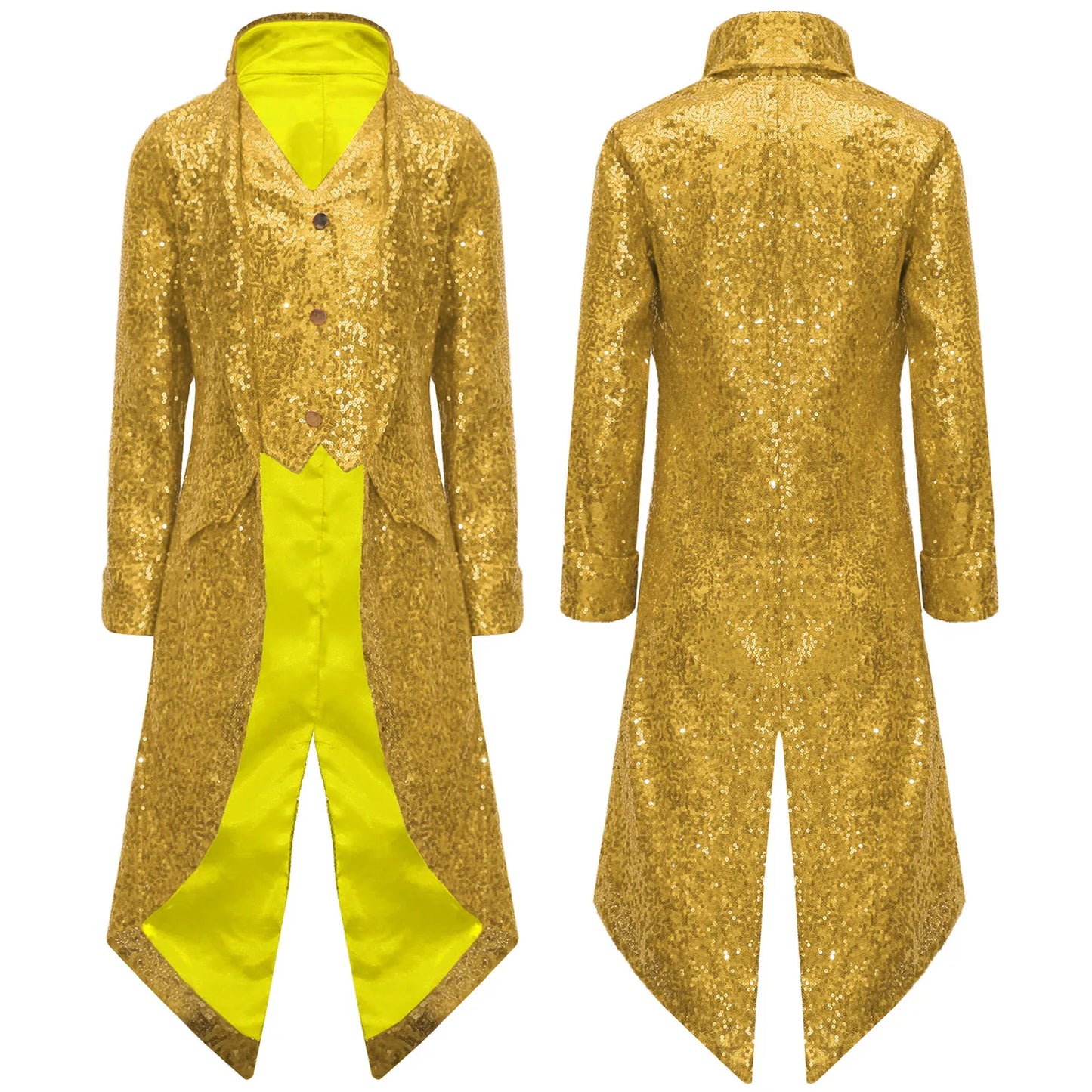 Kids Boys Halloween Medieval Renaissance Costume Sparkly Sequins Victorian Tailcoat Jacket Frock Coat Long Sleeve Gothic Tuxedo