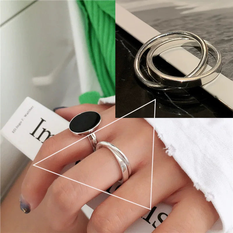 VENTFILLE 925 Sterling Silver Geometric Line Cross Wrap Open Ring For Women Gift Irregular Punk Adjustable Jewelry Dropshipping