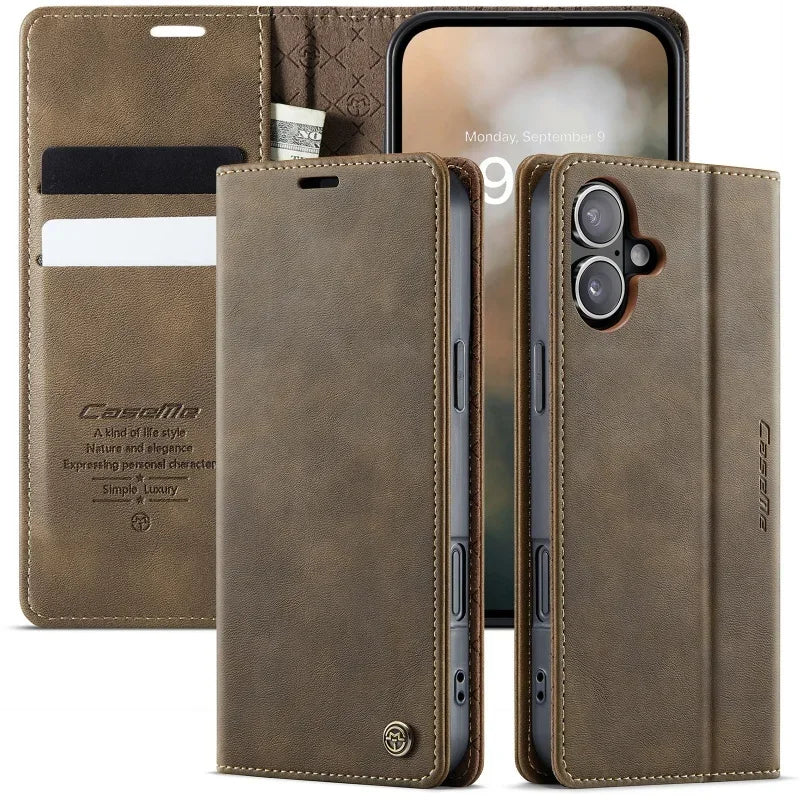 Magnetic Leather Wallet Card Phone Case For iPhone 17E 17 Air 16E 16 Pro Max 15 Plus 14 13 12 11 Flip Wireless Charging Cover