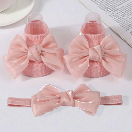 1 pairs Breathable Adorable and Bow Princess Socks & Hairbands for Baby Girls with Non-slip Design