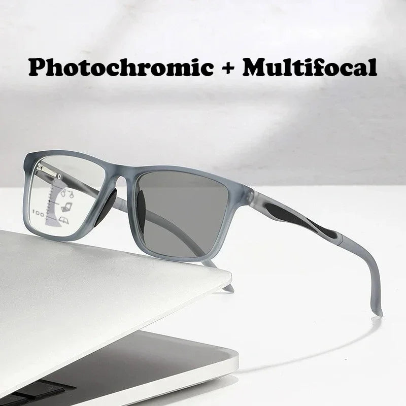 Dual Use Spring Leg Photosensitive Color Changing Multifocal Reading Glasses Anti Blue Light Lightweight Sports Reading Glasses