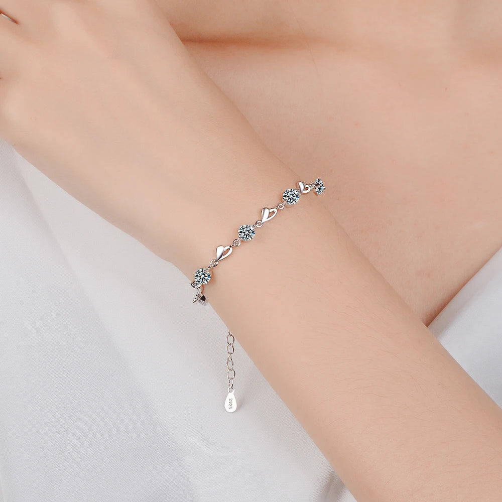 Delicate 925 Sterling Silver Zircon Love Heart Shaped Bracelets For Women Valentines Gift Wedding Jewelry S-b227
